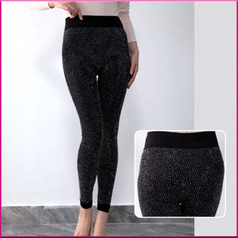 Sparkling Black Rhinestone Leggings - Picture 2 of 12